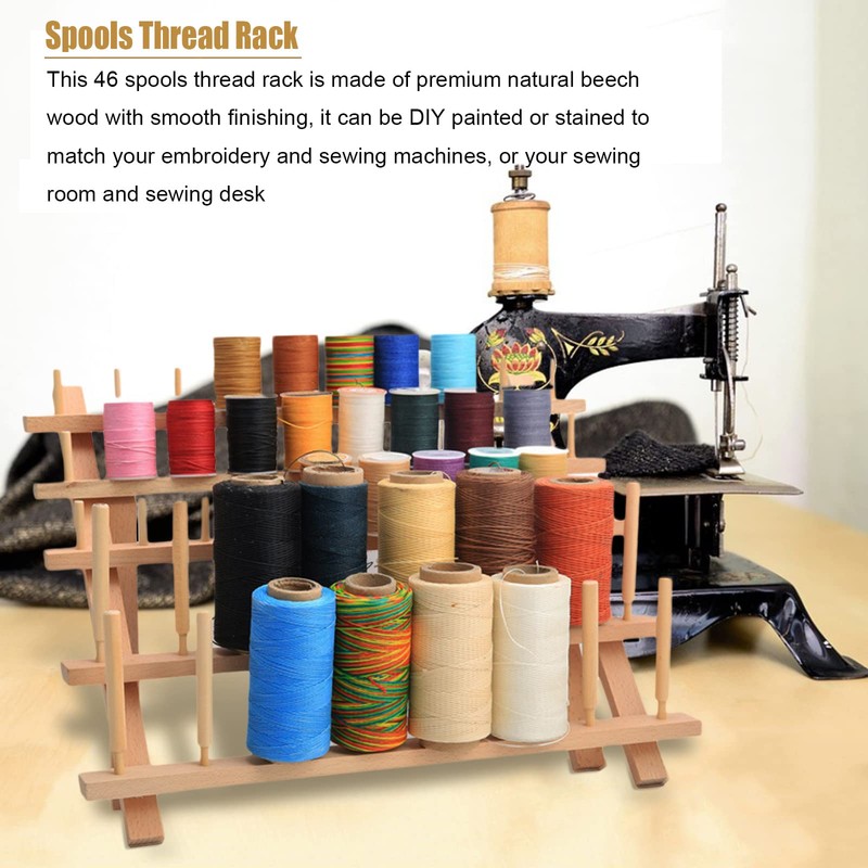 JasCherry Wooden Thread Spool Holder for Storing 46 Thread Spools