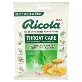 Ricola Max Throat Care Honey Lemon Cough Drops Liquid Center Dual Action 68 Ct