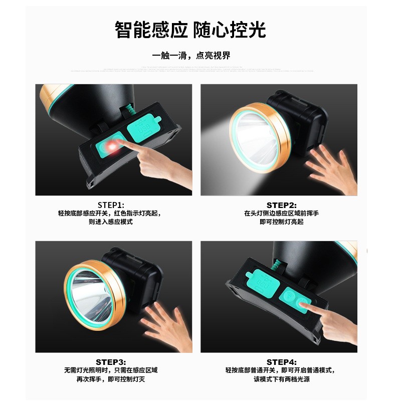 LED headlight outdoor strong light sensor search headlight T6 riding