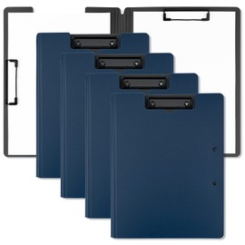Pechor 4pcs Clipboard Folder A4 Foldover Plastic PVC Covered, Foldable 360 Over with Two Clips File Document Organiser for School Office (Pack of 4, Dark Blue)