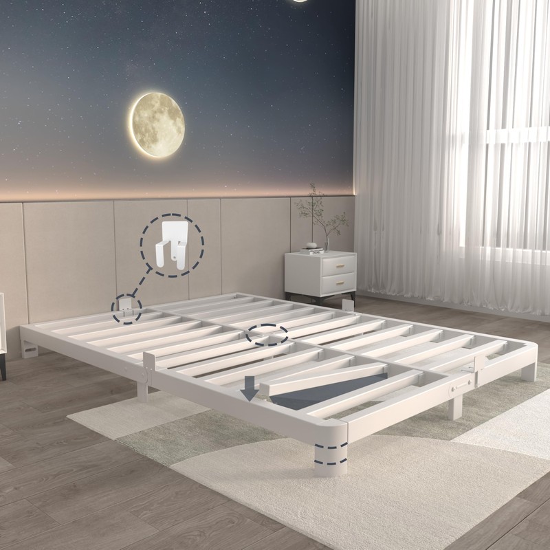 ITIMIDI 4 Inch White King Size Bed Frame, Metal Platform