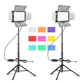 EMART LED Photography Lighting, Studio Lights with 53inch Adjustable Tripod Stand and 9 Color Filters, 4 PCS Baffles, Lighting for Video Recording, Game Streaming, YouTube-2 Packs
