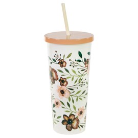 Steel Mill & Co 24 Ounce Tumbler with Lid and Reusable Straw, Double Wall Insulated Travel Cup, Woodland Floral