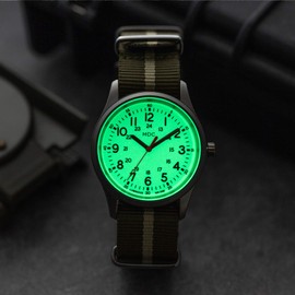 Infantry Glow in The Dark Military Watches for Men Tactical Analogue Mens Wrist Watch Waterproof Work Outdoor Sport Luminous Field Army Green NATO Nylon Strap