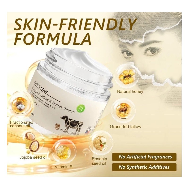 Whipped Tallow And Honey Cream, Face And Body Cream. Vanilla