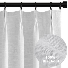 White Extra Long total Blackout Linen Curtains 108 Inches Long for Living Room Large Window with Hooks Rings,Pinch Pleated Soundproof Heat Blocking Window Drapes 2 Panels,Room Divider Curtains,9 FT