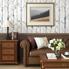 Alzkkll White Brid Tree Branches Peel and Stick Contact Paper Vintage Tree Forest Removable Wallpaper 17.7" x 236.22" Natural Wall Paper Self Adhesive for Classroom Bedroom Laundry Room Bathroom