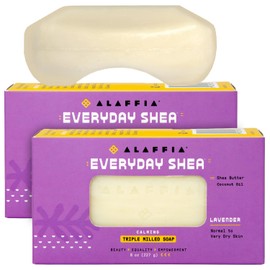 Alaffia EveryDay Shea Soap Bar - Body Soap, Natural Coconut Oil, Shea Butter & Aromatic Plant Extracts, Ergonomic Bar Soap, Lavender Scent, 8 Oz Ea (Pack of 2)