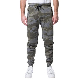 Brooklyn Athletics Men's Fleece Jogger Pants Active Zipper Pocket Sweatpants, Olive Camo, Large