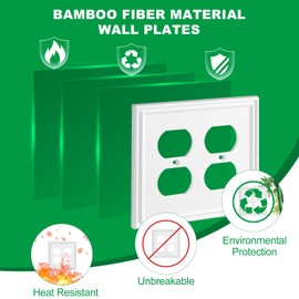 White Decorative Double Outlet Covers Wall Plate, Natural Material Light Switch Plate Outlet Covers - Modern Style (2 Gang Duplex 2 Pack)