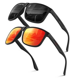 Wrimen Sunglasses Men Women Polarised UV400 Blend Protection Fashion Retro Unisex Ultralight Sunglasses Classic Rectangular Outdoor Sports Glasses for Driving Travel Fishing Black Red, L-Black-Red