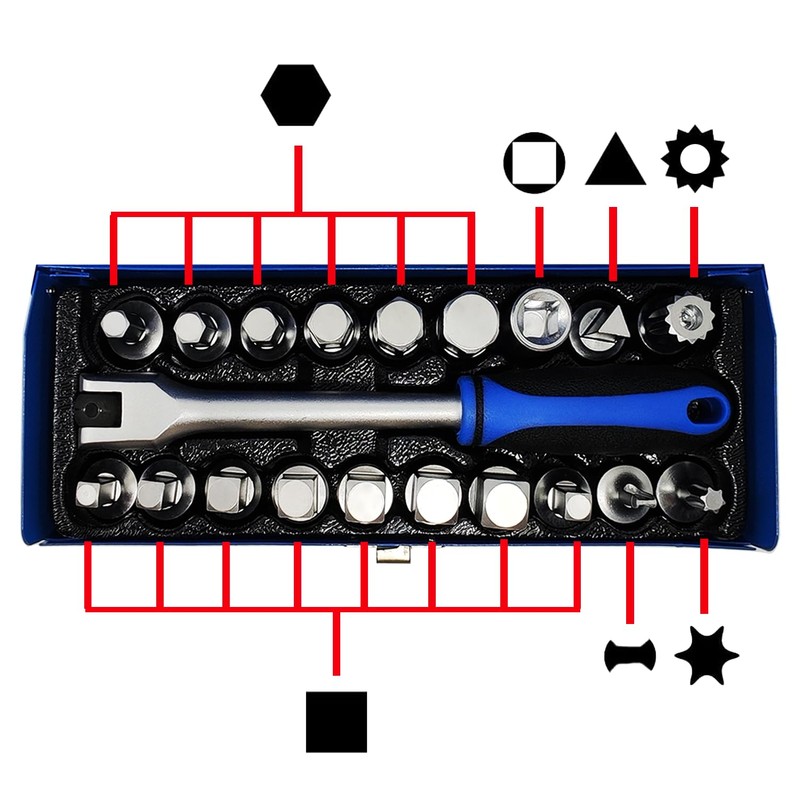 JEUCLEL 20PCS 3/8" Drive Oil Drain Sump Plug Key Set,