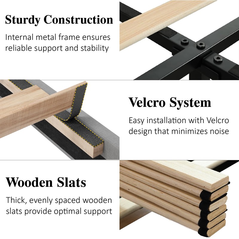 CXVX Full Size Bed Frame with Diamond Tufted Headboard, Linen