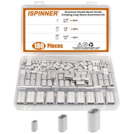 ISPINNER 180pcs Aluminum Crimping Loop Sleeve Assortment Kit, 1/16" 1/8" 3/16" Double Barrel Ferrule for Wire Rope Cable Line M1.5 M3 M5