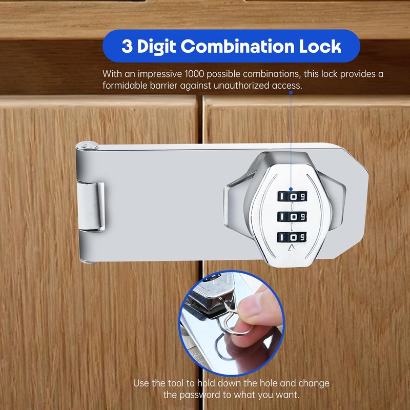 10cm Cabinet Password Hasp Locks, Security Combination Latch Lock, 3