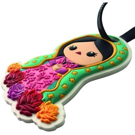 By Mexico Identificador de Maleta Muñeca Virgen Lupita de PVC con Correa y Tarjeta de Datos, Etiqueta para Equipaje Diseño Multicolor, Tamaño 12.5 x 7 x 0.5 cm, Ideal para Maletas, Mochilas y Bolsas