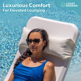 Coast Modern Outdoor Lounge Chair Pillow with Strap - Waterproof Headrest Pillow for Pool Lounger & Patio Chaise Cushion, Natural