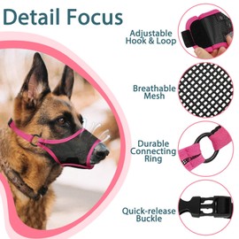 LUCKYPAW Dog Muzzle, Mesh Muzzle for Large Medium Small Dogs, Soft Mouth Guard for Biting Chewing, Breathable Mouth Guard with Adjustable Strap for Training(Hot Pink, XS(Snout:6.5"-7.5"))