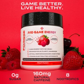 Forgge Gamer Drink - Fruit Punch - Natural Caffeine and Clean Ingredients - Boost Reaction Time and Awareness - Game Better, Live Healthy - Sugar-Free