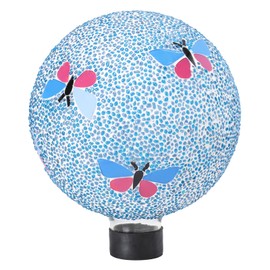 Gazing Ball 8 Inch Butterfly Glass Mosaic Garden Globe Outdoor Gazing Globe Yard Ornament for Garden Yard Home Lawn Outdoor Decoration Gift for Women (Not Solar Powered)
