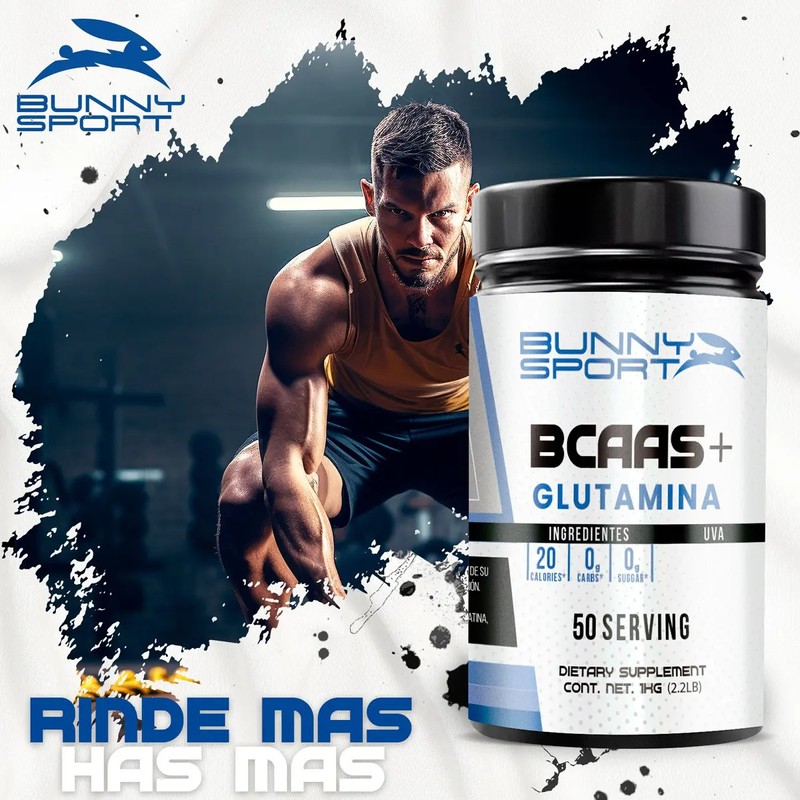 Aminoácidos Bcaas Glutamina Bunny Sport 50 Servicios 1kg Uva