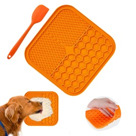 Slow Feeding Silicone Licking Mat with Spatula for Dogs and Cats. Non-Toxic Outdoor Fun Travel Training Calming Anxiety Boredom Relief Suitable for Mixed Healthy Food -Orange Color