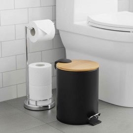EVIDECO French Home Goods Black Trash Can with Bamboo Lid and Pedal, 2.5L Capacity