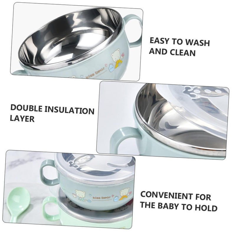 COLLBATH Stainless Steel Bowl Double Layer Insulated Rice Bowl Handle