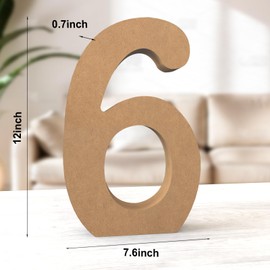 Aruatu 12 Inch Balsa Wooden Numbers Unfinished Wood Numbers for Wall Decor Decorative Standing Numbers Large Numbers for Wall Decoration for Craft Home Party Projects (6)