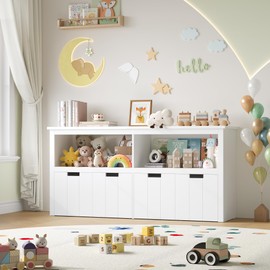 FACBOTALL Toy Organizers and Storage, Playroom Organization and Storage, Bookshelf and Bookcase with 3 Movable Drawers and 2 Storage Cubbies, Toy Storage Organizer for Living Room