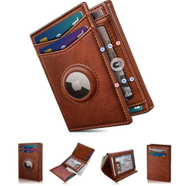 miyozi Airtag Wallet for Men,with Cash Pocket 2 ID Window 14-16 Cards Magnetic Closure Slim Trifold Leather Wallet 4.0"x3.1", RFID Blocking Front Pocket Wallet with Gift Box