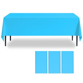 3 Pack Light Blue Plastic Tablecloth Blue Bablecloth 54" x 108"Disposable Light Blue Plastic Tablecloth for 6 to 8 Foot Tables Indoor or Outdoor Birthdays ,Parties ,Weddings ,Christmas Buffet Table