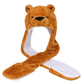 PHOGARY Hooded Hat, Scarf and Gloves Set for Women, 3-in-1 Hat Scarf and Gloves Set Faux Fur Cartoon Animal Hat Bear Scarf and Hat for Cosplay Costumes, Carnival Costumes, Brown Bear