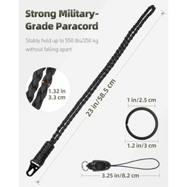 Uniclife Paracord Lanyard with Carabiner Lanyard & Key Ring Band for Men Robust Paracord Strap for Keys ID Card Holder Long Lanyard with Metal Ring (Black)