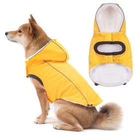 DILLYBUD Winter Dog Raincoat Jacket, Waterproof Windproof Hooded Slicker Poncho with Fleece Liner and Leash Hole for Small to X-Large Dogs and Puppies Boys Girls Dog Clothes for Cold Days, Yellow S