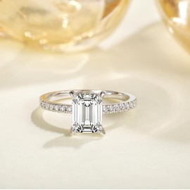 Titaniumcentral 3CT Engagement Ring Women's Gold Silver Rings with Cubic Zirconia Emerald Cut Wedding Rings Promise Ring for Women, Non-precious metal, Cubic Zirconia