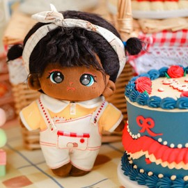 CALEMBOU Plush Doll, Cute 20cm Cotton Doll Anime Plushies Black Doll for Girls, Birthday (heibulei)