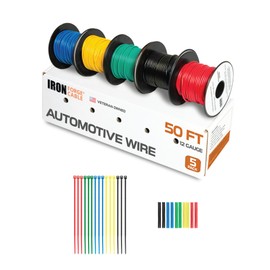 Iron Forge Cable 12 Gauge Automotive Wire - 5 Roll Assortment Pack - 50 Ft of Copper Clad Primary Wire per Roll, 12 Gauge Wire 50 Ft Stranded Copper Clad Aluminium Auto Wire