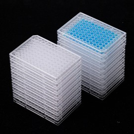 Weysat 20 Pcs 96 Well Tissue Culture Plates with Lid, Flat Bottom, Transparent Polystyrene Material, 4.92 x 3.34 x 0.63 Inches, Suitable for Laboratory and Teaching