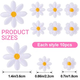 VARMDUKKE 30pcs Daisy Flower Iron on Patch, 5 Petals Flower Embroidered Applique for Clothes, Cute Floral Sew on Repair Patches for Hats, Jeans, Craft Decoration - White, 3 Sizes
