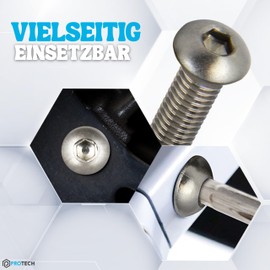 PROTECH Rounded Head Screws Hexagon Socket ISO 7380 M5 x 6 | Pack of 100 Flat Head Screws Rustproof Stainless Steel A2 V2A Rounded Head Screws