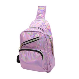 Amamcy Laser Chest Bag for Women Men Holographic Sling Bag Unisex Colorful Sport Daypack Leather Shiny Crossbody Bag Shoulder Bag