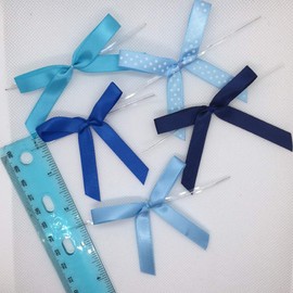 Weststone 25pcs 2 1/2" Light Blue Dot Satin Fabric Pre-Tied Ribbon Bows for Cello Bags