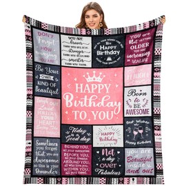 AUYAO Pink Birthday Gifts for Women Blanket, Birthday Blanket Presents for Her, Women Soft Flannel Birthday Blanket, Blanket Birthday Presents, Unique Birthday Gifts for Wife Mum Grandma, 59"x51"