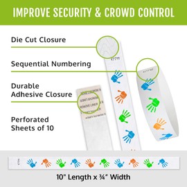 500 WristCo Hands Tyvek Wristbands for Events – Security Cuts & Tamper-Proof Design to Prevent Reuse – Premium-Grade Bracelets for Hospital & Medical ID, Party & VIP Identification