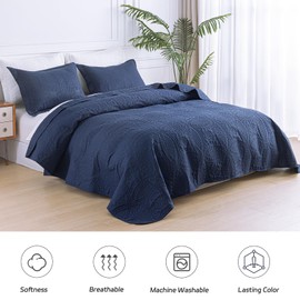 SheRest Twin Quilt Bedding Set - Soft Breathable Bed Quilt, Modern Style Embossed Bedspreads, Lightweight Microfiber Reversible Coverlet for All Seasons, Navy Blue, 1 Quilt&1 Pillow Sham