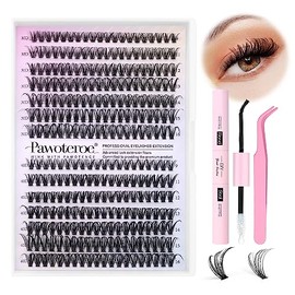 Pawotence Lash Extension Kit DIY 280pcs Lash Clusters Eyelash Extension Kit, 9-16mm 30D 40D Individual Lashes Kit with Lash Bond and Seal, Lash Tweeze