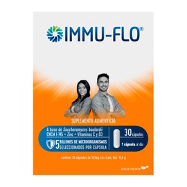 IMMU-FLO® Suplemento alimenticio a base del probiótico Saccharomyces boulardii CNCM I-745, zinc, vitaminas C y D3 apoya al sistema inmune, efecto anti