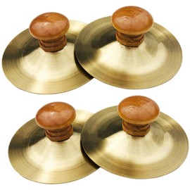 ibasenice 4pcs Finger Cymbals with Wooden Handles Copper Band Cymbals Mini Marching Cymbals Hand Cymbal Belly D ance Music Instrument