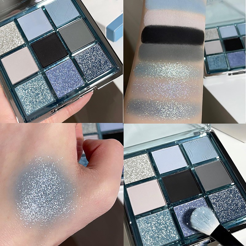 Glitter Eyeshadow Palette - 9 Shimmer Colors, Waterproof Eye Makeup
